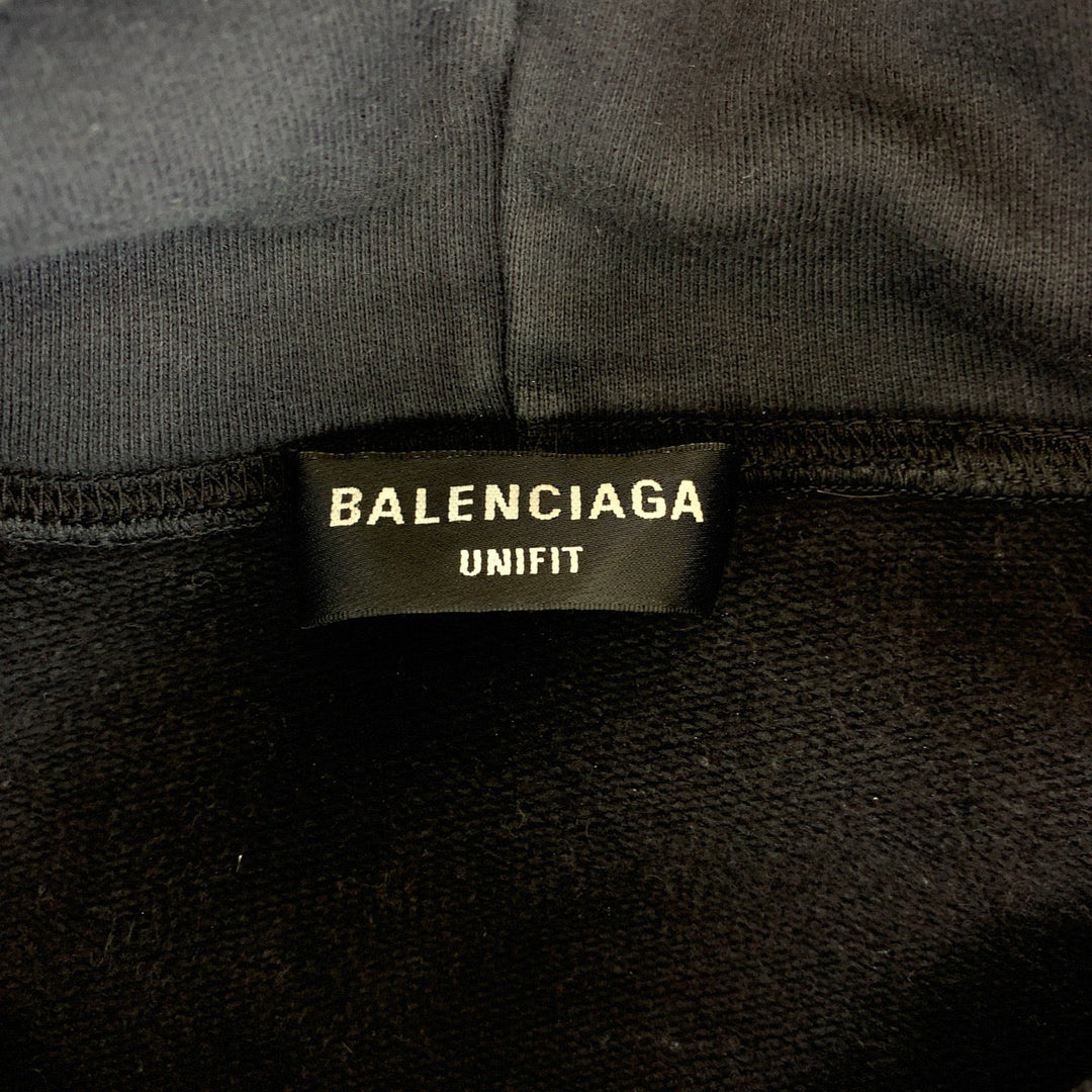 BALENCIAGA Hoodie PJ87 697879 TMVH2 cotton black Hoodie Taping logo mens UK 4 Used Authentic