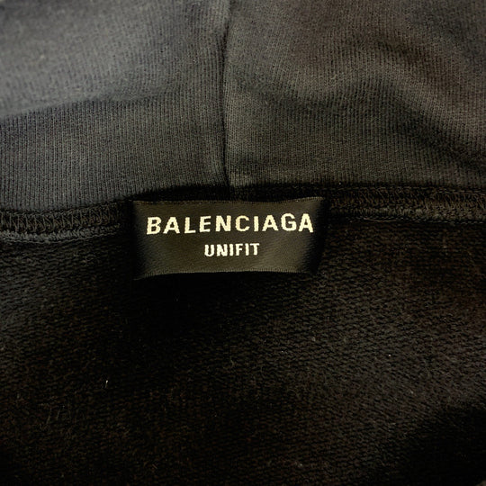 BALENCIAGA Hoodie PJ87 697879 TMVH2 cotton black Hoodie Taping logo mens UK 4 Used Authentic