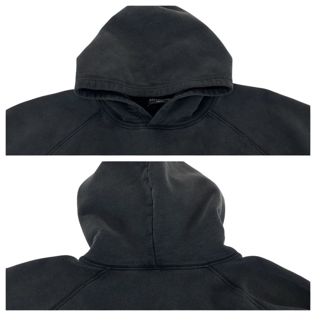 BALENCIAGA Hoodie PJ87 697879 TMVH2 cotton black Hoodie Taping logo mens UK 4 Used Authentic