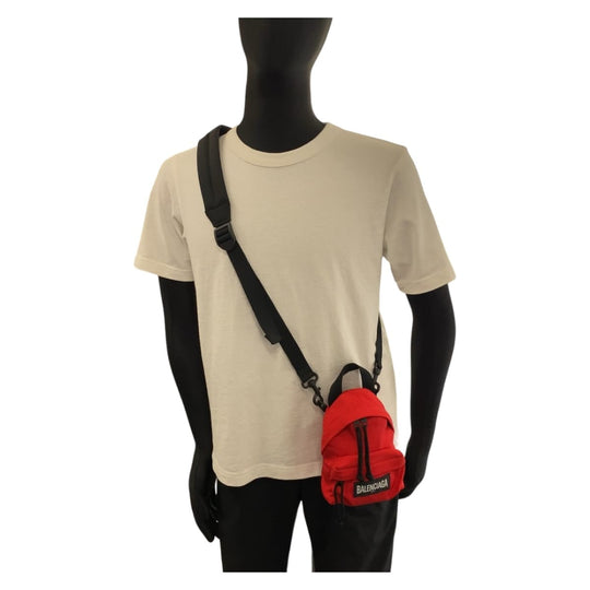 BALENCIAGA Shoulder Bag Nylon Red Black Black Crossbody Shoulder Bag Pochette Explorer Women Used Authentic