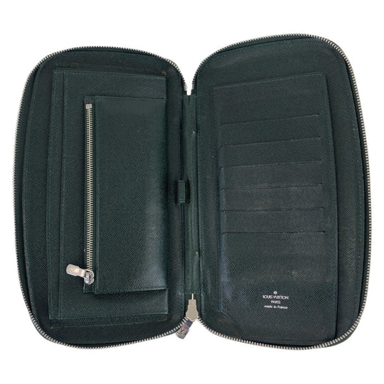 LOUIS VUITTON Long Wallet Purse M30652 leather Episea Green SilverMetal Long Wallet Purse Organizer Long Wallet Taiga Organizer Atoll mens Used Authentic