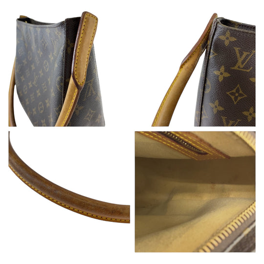 LOUIS VUITTON Shoulder Bag M51146 PVC Brown Gold Metal Shoulder Bag Monogram LoopingMM Women Used Authentic