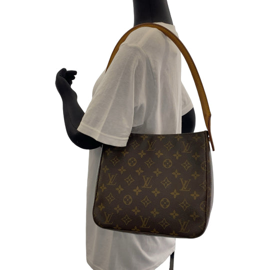 LOUIS VUITTON Shoulder Bag M51146 PVC Brown Gold Metal Shoulder Bag Monogram LoopingMM Women Used Authentic