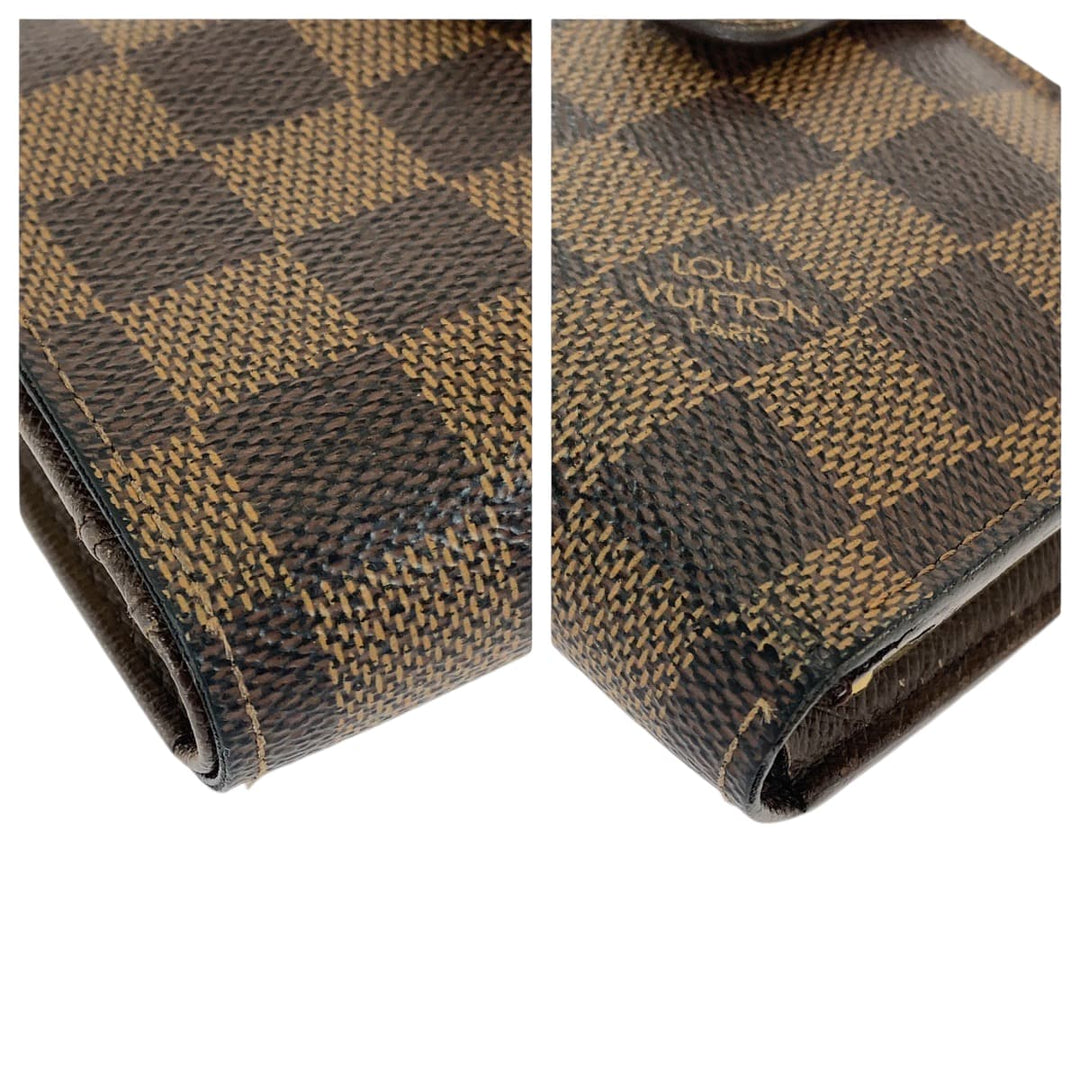 LOUIS VUITTON Bifold Wallet N61674 PVC Brown Gold Metal Purse Folding Wallet Compact Wallet Damier Ebene Portefeuille Viennoiserie Women Used Authentic