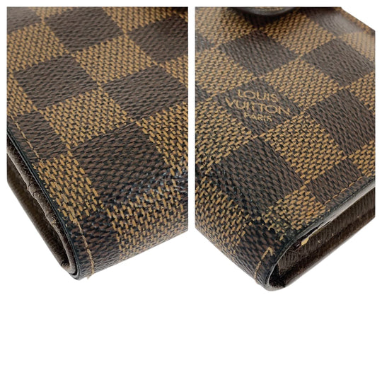 LOUIS VUITTON Bifold Wallet N61674 PVC Brown Gold Metal Purse Folding Wallet Compact Wallet Damier Ebene Portefeuille Viennoiserie Women Used Authentic