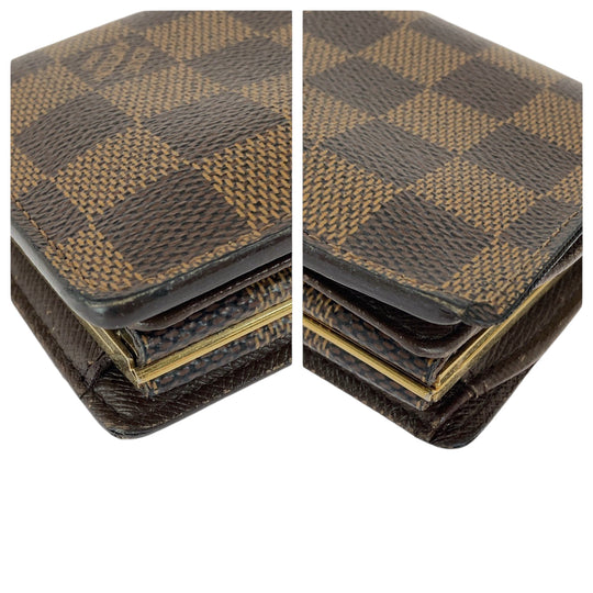 LOUIS VUITTON Bifold Wallet N61674 PVC Brown Gold Metal Purse Folding Wallet Compact Wallet Damier Ebene Portefeuille Viennoiserie Women Used Authentic