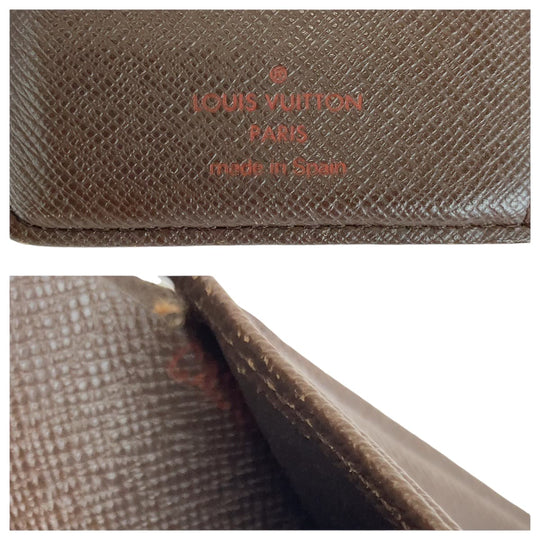 LOUIS VUITTON Bifold Wallet N61674 PVC Brown Gold Metal Purse Folding Wallet Compact Wallet Damier Ebene Portefeuille Viennoiserie Women Used Authentic