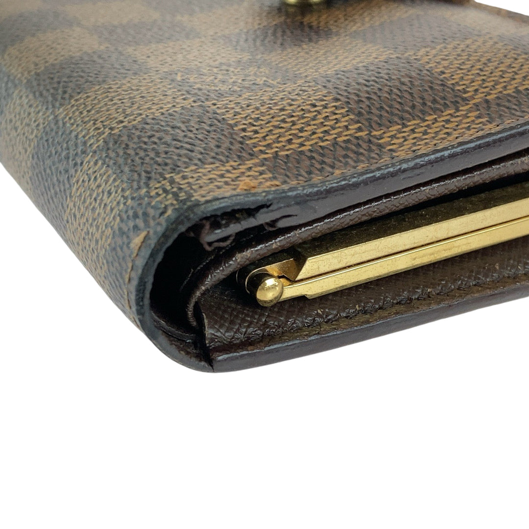 LOUIS VUITTON Bifold Wallet N61674 PVC Brown Gold Metal Purse Folding Wallet Compact Wallet Damier Ebene Portefeuille Viennoiserie Women Used Authentic