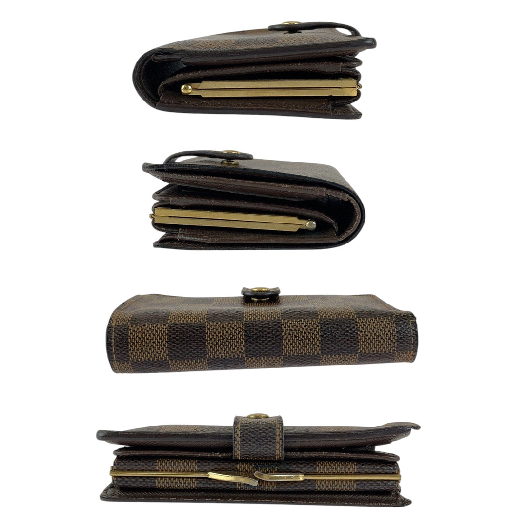 LOUIS VUITTON Bifold Wallet N61674 PVC Brown Gold Metal Purse Folding Wallet Compact Wallet Damier Ebene Portefeuille Viennoiserie Women Used Authentic
