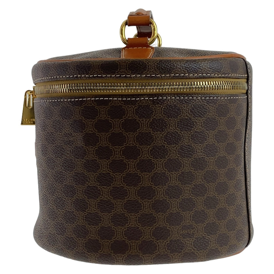 CELINE Handbag PVC, Leather Brown Gold Metal Handbag vanity bag Macadam Women Used Authentic