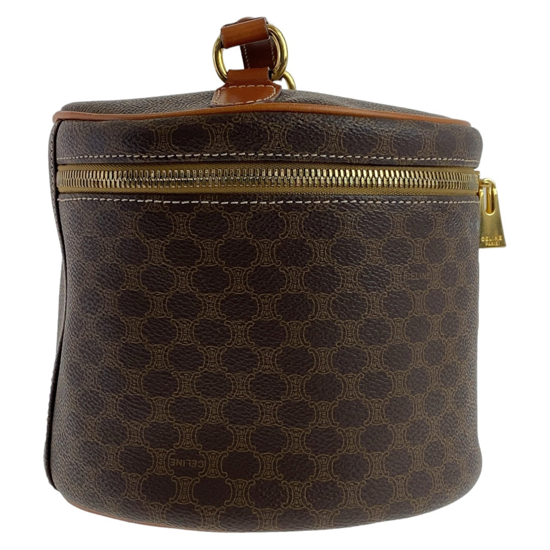 CELINE Handbag PVC, Leather Brown Gold Metal Handbag vanity bag Macadam Women Used Authentic
