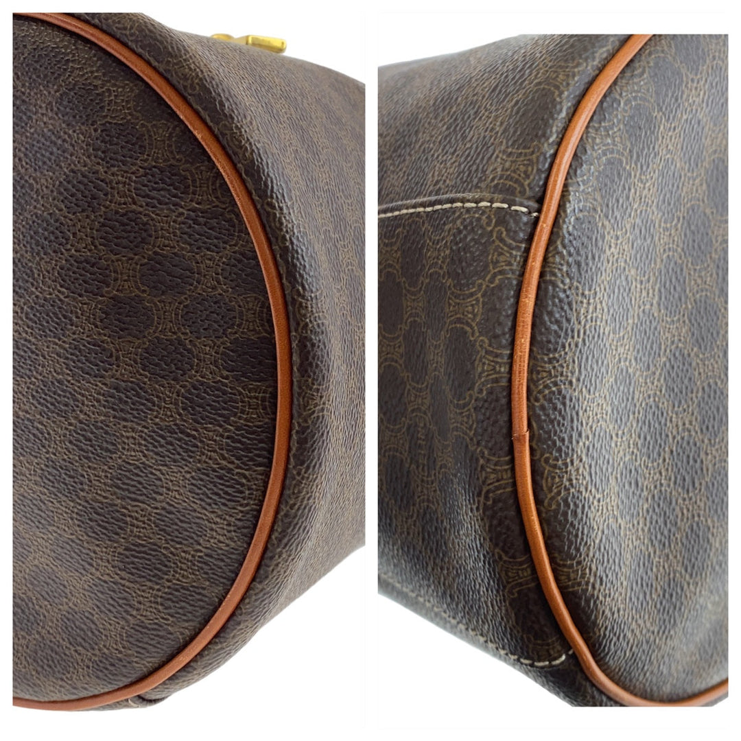 CELINE Handbag PVC, Leather Brown Gold Metal Handbag vanity bag Macadam Women Used Authentic