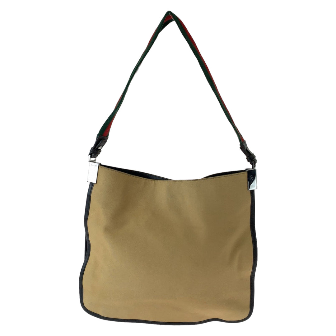 GUCCI Shoulder Bag 001 4321 canvas Beige Red Green SilverMetal Hobo One Shoulder Bag Sherry line Women Used Authentic