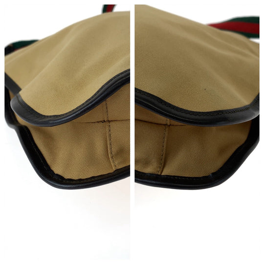 GUCCI Shoulder Bag 001 4321 canvas Beige Red Green SilverMetal Hobo One Shoulder Bag Sherry line Women Used Authentic