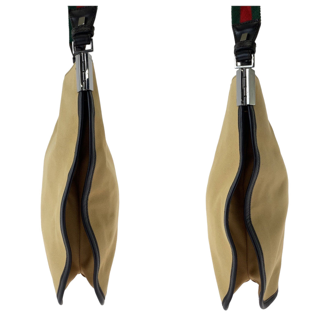 GUCCI Shoulder Bag 001 4321 canvas Beige Red Green SilverMetal Hobo One Shoulder Bag Sherry line Women Used Authentic