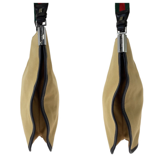 GUCCI Shoulder Bag 001 4321 canvas Beige Red Green SilverMetal Hobo One Shoulder Bag Sherry line Women Used Authentic