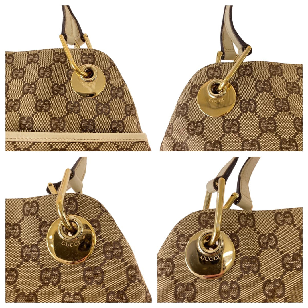 GUCCI Shoulder Bag 121023 GG canvas Beige Brown Ivory Gold Metal Shoulder Bag Tote Bag Women Used Authentic