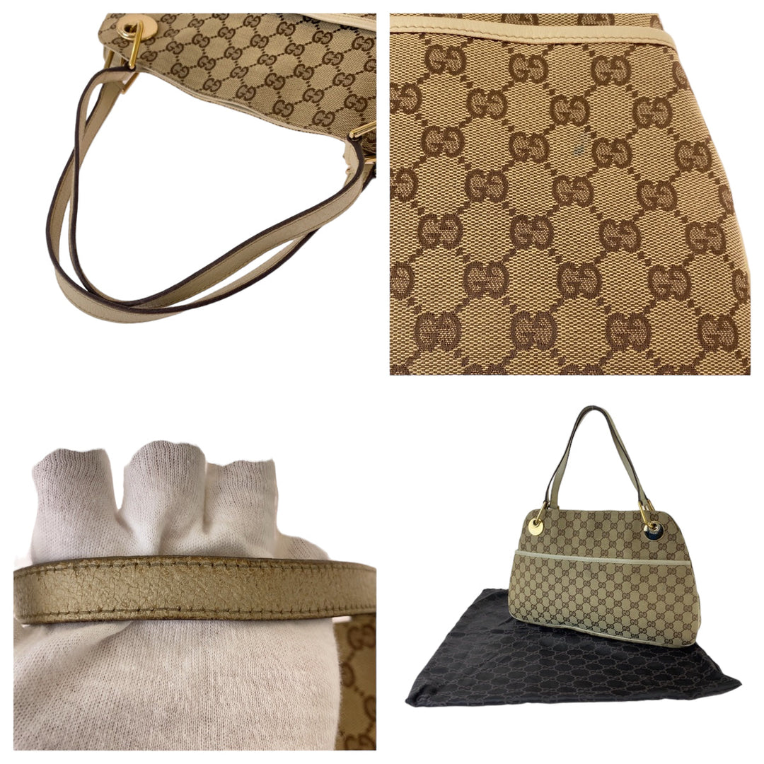 GUCCI Shoulder Bag 121023 GG canvas Beige Brown Ivory Gold Metal Shoulder Bag Tote Bag Women Used Authentic