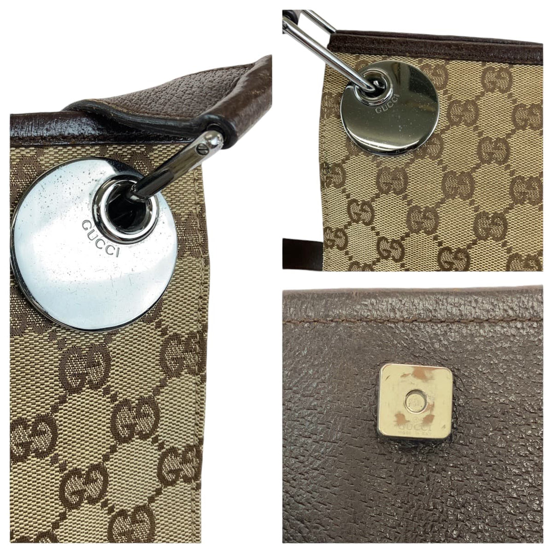 GUCCI Shoulder Bag 120841 GG canvas Brown Silver Metal Shoulder Bag Messenger bag Eclipse Women Used Authentic
