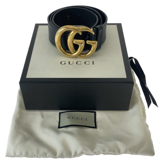 GUCCI belt 400593 leather Black Gold Metal GG Marmont mens 30 Used Authentic