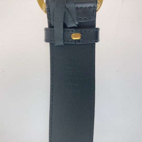 GUCCI belt 400593 leather Black Gold Metal GG Marmont mens 30 Used Authentic