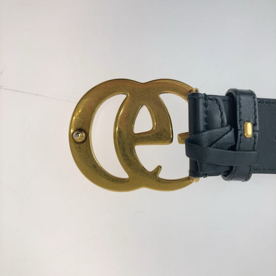 GUCCI belt 400593 leather Black Gold Metal GG Marmont mens 30 Used Authentic