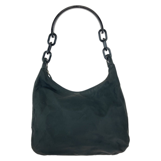 PRADA Shoulder Bag Nylon Black SilverMetal One Shoulder Bag, Plastic Handle Test Triangle With logo Women Used Authentic