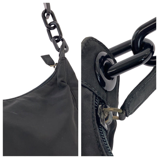 PRADA Shoulder Bag Nylon Black SilverMetal One Shoulder Bag, Plastic Handle Test Triangle With logo Women Used Authentic