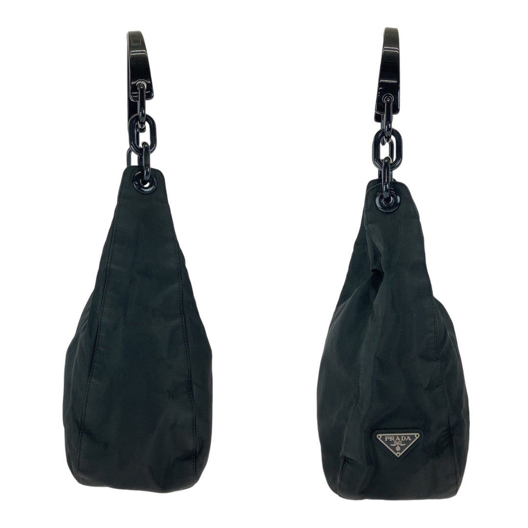 PRADA Shoulder Bag Nylon Black SilverMetal One Shoulder Bag, Plastic Handle Test Triangle With logo Women Used Authentic
