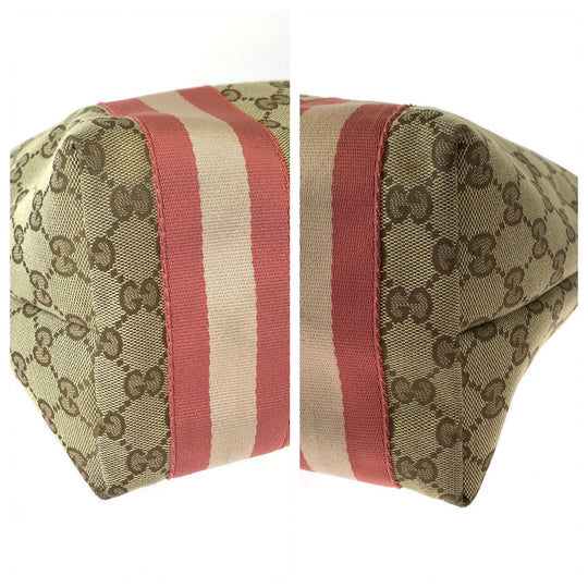 GUCCI Tote Bag 211972 GG canvas Beige Orange Gold Metal Tote Bag Shoulder Bag Sherry line Women Used Authentic