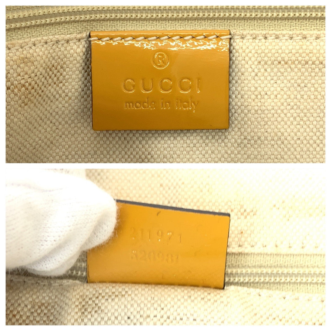 GUCCI Tote Bag 211972 GG canvas Beige Orange Gold Metal Tote Bag Shoulder Bag Sherry line Women Used Authentic