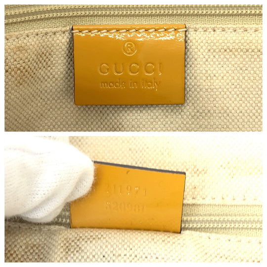 GUCCI Tote Bag 211972 GG canvas Beige Orange Gold Metal Tote Bag Shoulder Bag Sherry line Women Used Authentic