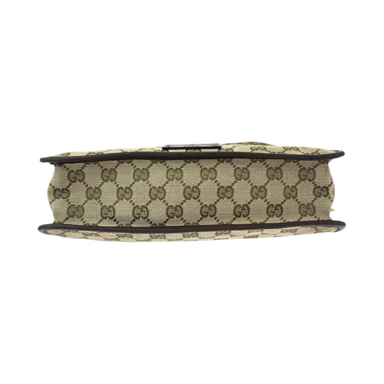 GUCCI Shoulder Bag 91762 GG canvas Beige Brown Gold Metal Shoulder Bag pochette Plate charm Women Used Authentic