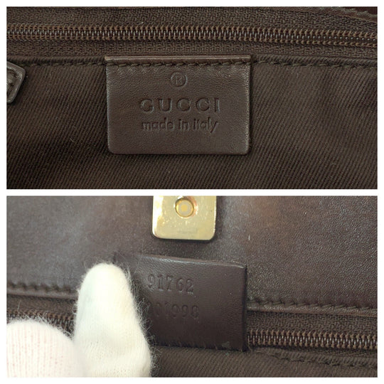 GUCCI Shoulder Bag 91762 GG canvas Beige Brown Gold Metal Shoulder Bag pochette Plate charm Women Used Authentic