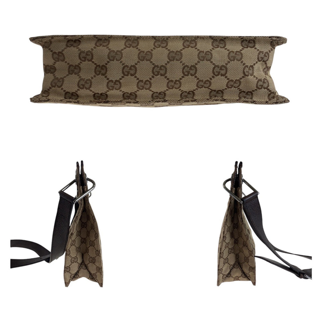 GUCCI Shoulder Bag 120841 GG canvas, leather Brown Silver Metal Shoulder Bag pochette Women Used Authentic