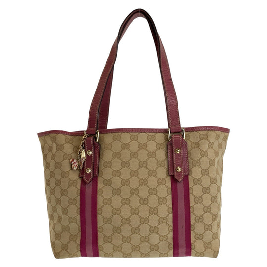 GUCCI Tote Bag 137396 GG canvas, leather Beige Pink Gold Metal Tote Bag Handbag Shoulder Bag Sherry GG pattern Women Used Authentic