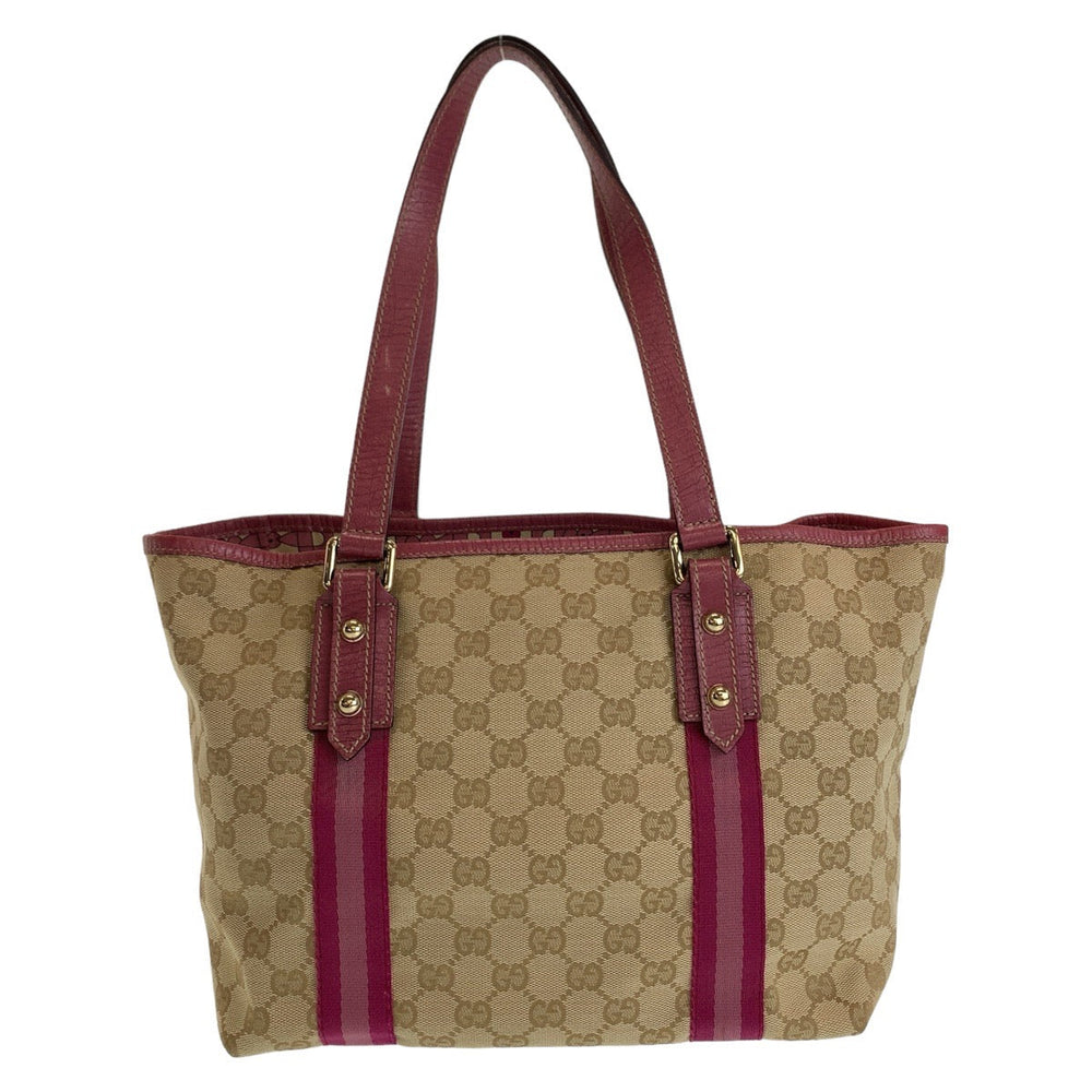 GUCCI Tote Bag 137396 GG canvas, leather Beige Pink Gold Metal Tote Bag Handbag Shoulder Bag Sherry GG pattern Women Used Authentic