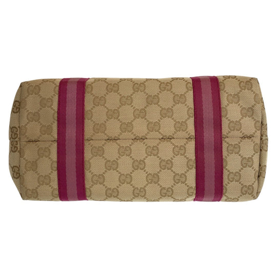 GUCCI Tote Bag 137396 GG canvas, leather Beige Pink Gold Metal Tote Bag Handbag Shoulder Bag Sherry GG pattern Women Used Authentic