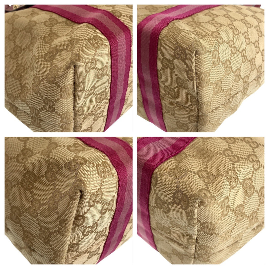 GUCCI Tote Bag 137396 GG canvas, leather Beige Pink Gold Metal Tote Bag Handbag Shoulder Bag Sherry GG pattern Women Used Authentic