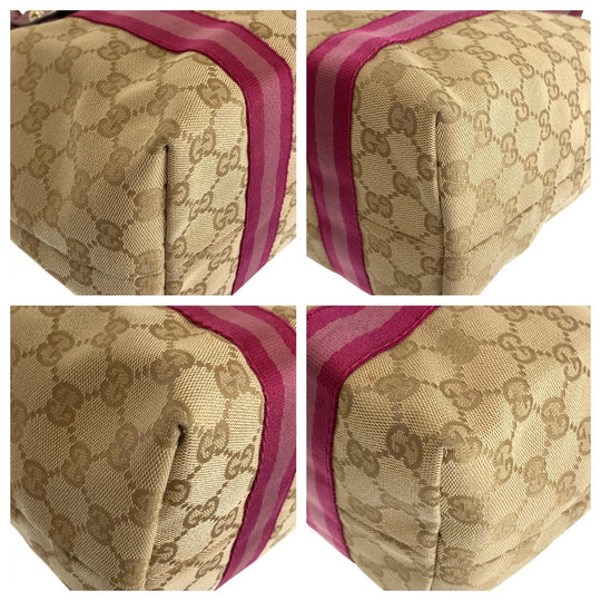 GUCCI Tote Bag 137396 GG canvas, leather Beige Pink Gold Metal Tote Bag Handbag Shoulder Bag Sherry GG pattern Women Used Authentic