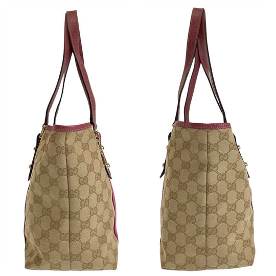 GUCCI Tote Bag 137396 GG canvas, leather Beige Pink Gold Metal Tote Bag Handbag Shoulder Bag Sherry GG pattern Women Used Authentic