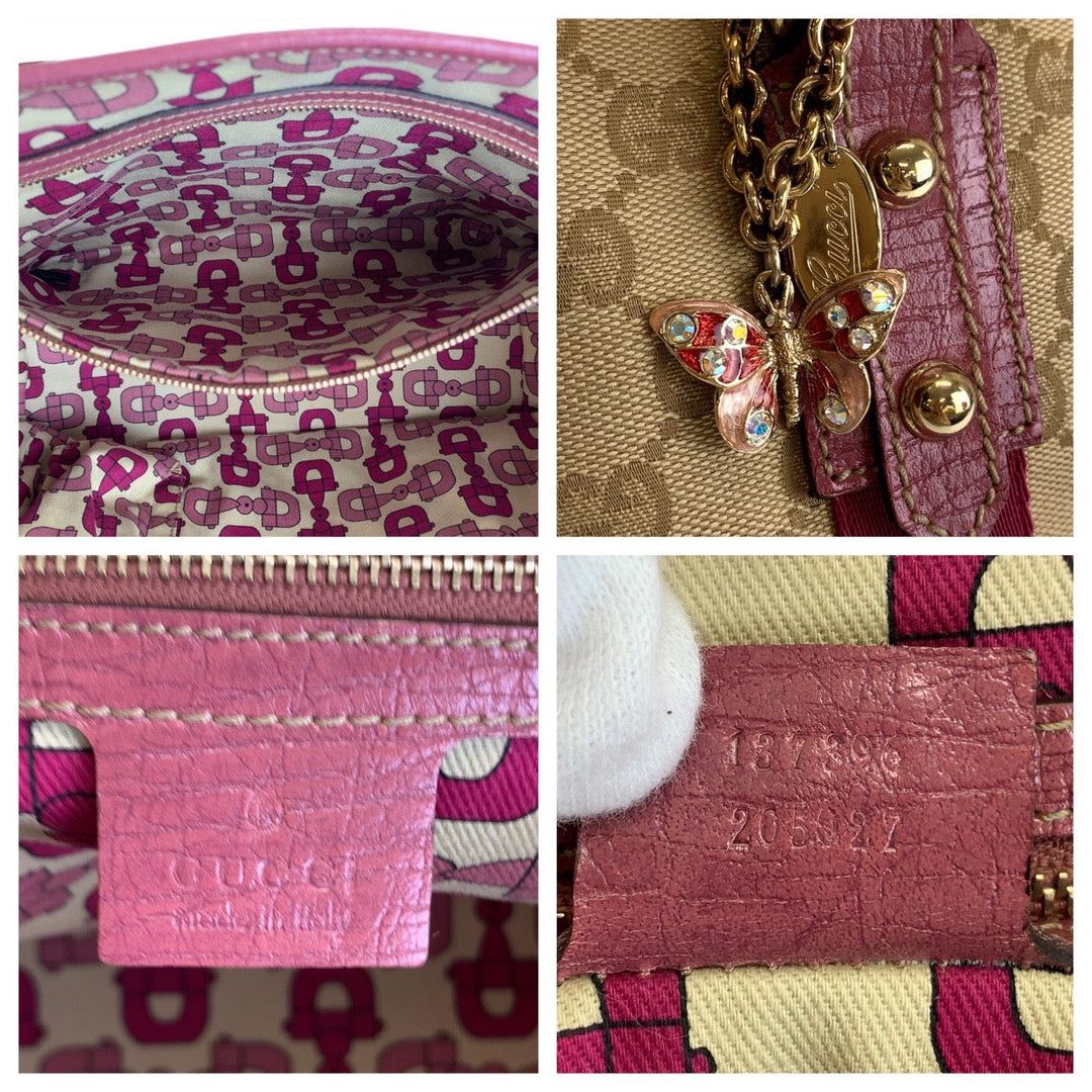 GUCCI Tote Bag 137396 GG canvas, leather Beige Pink Gold Metal Tote Bag Handbag Shoulder Bag Sherry GG pattern Women Used Authentic