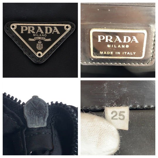 PRADA Shoulder Bag Nylon Black Silver Metal Crossbody Shoulder Bag Sacoche Test Triangle With logo mens Used Authentic