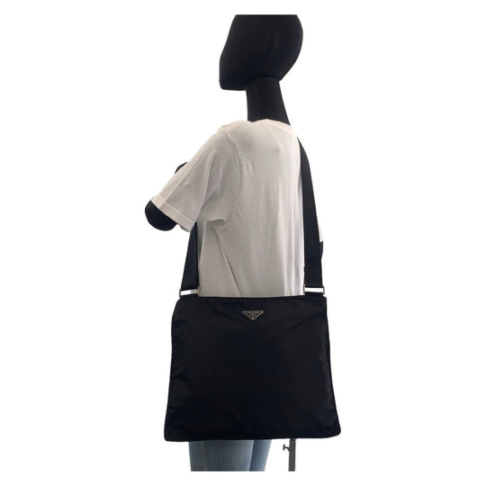 PRADA Shoulder Bag Nylon Black Silver Metal Crossbody Shoulder Bag Sacoche Test Triangle With logo mens Used Authentic