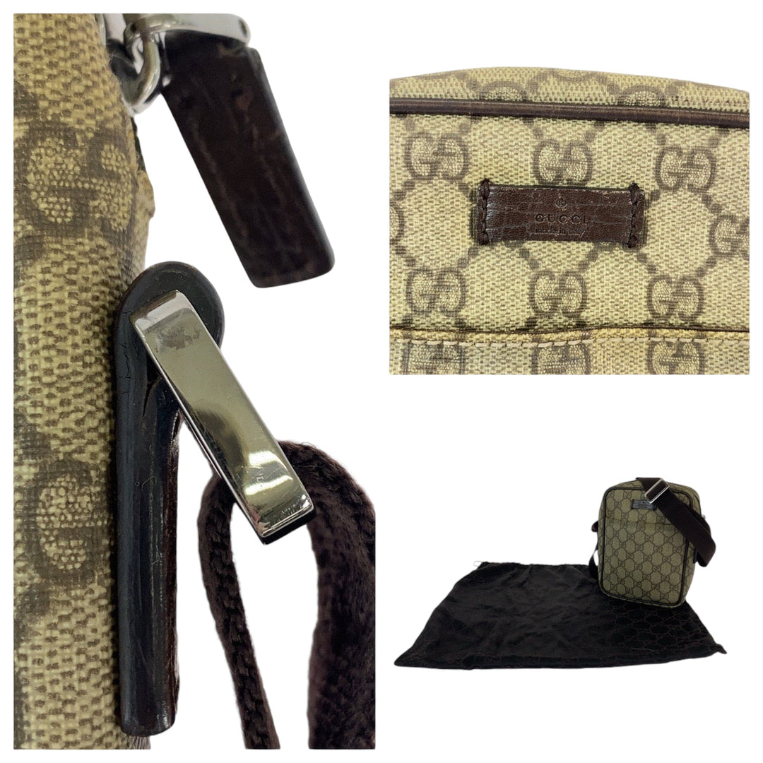 GUCCI Shoulder Bag 122754 GG Supreme Canvas Beige Brown SilverMetal Crossbody Shoulder Bag Pochette Women Used Authentic