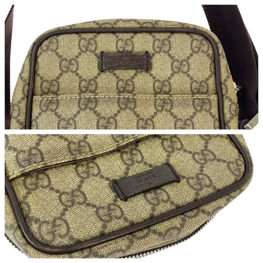 GUCCI Shoulder Bag 122754 GG Supreme Canvas Beige Brown SilverMetal Crossbody Shoulder Bag Pochette Women Used Authentic