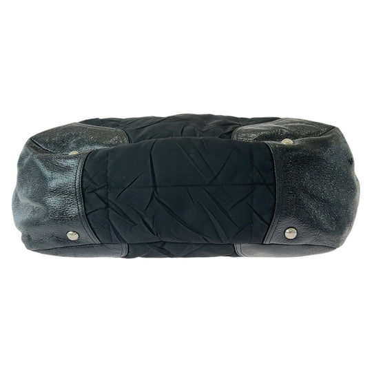 PRADA Shoulder Bag Nylon, Leather Black SilverMetal Hobo Shoulder Bag Tessuto Wrinkled Triangle With logo Women Used Authentic