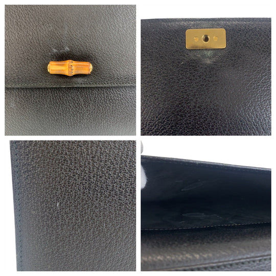GUCCI Business bag 015.1046.3304 leather Black GoldMetal Business bag briefcase A4 compatible Bamboo Old Gucci mens Used Authentic