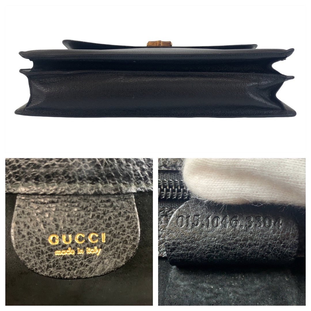 GUCCI Business bag 015.1046.3304 leather Black GoldMetal Business bag briefcase A4 compatible Bamboo Old Gucci mens Used Authentic
