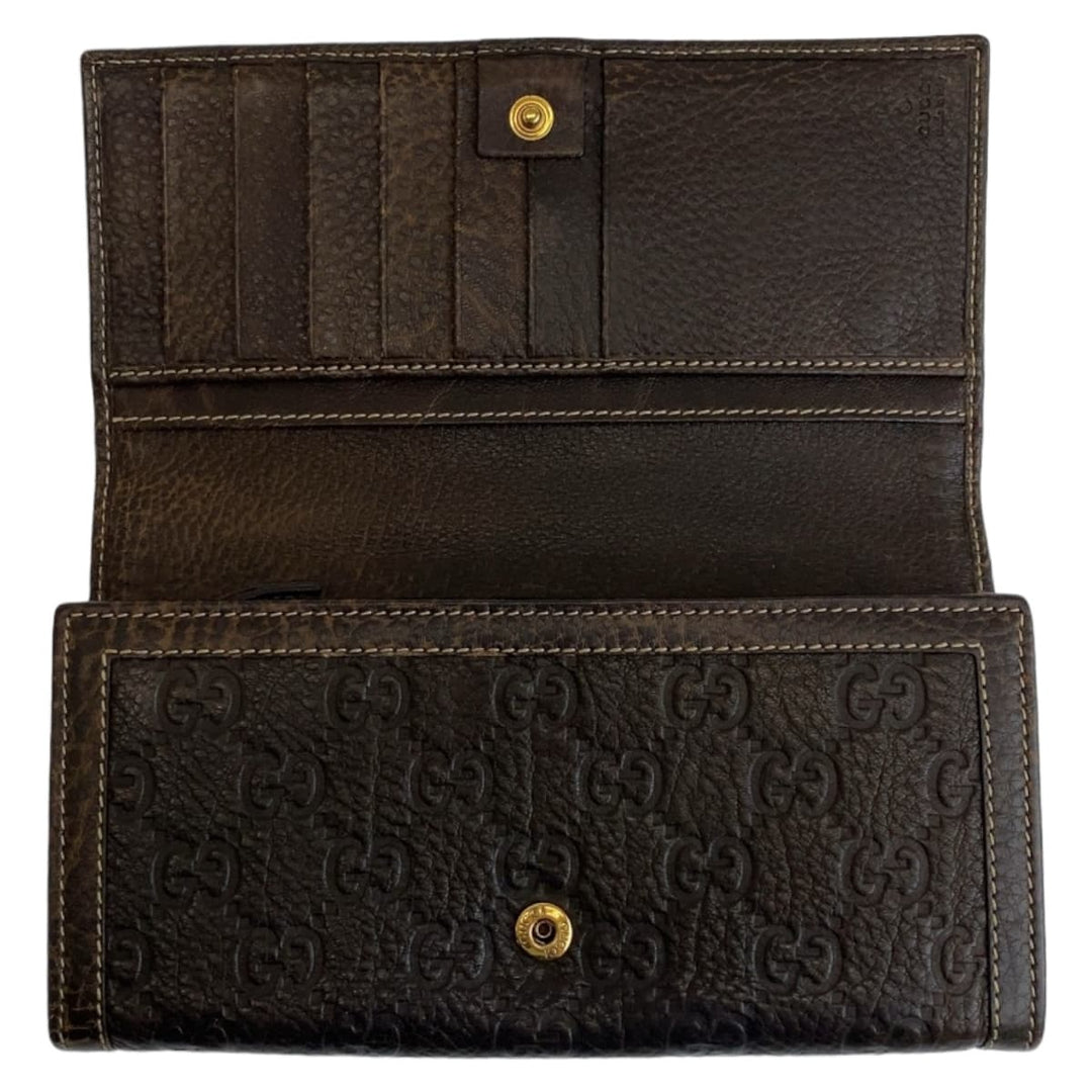 GUCCI Long Wallet Purse leather Brown Gold Metal Long Wallet Purse Long wallet unisex Horsebit Guccisima Women Used Authentic